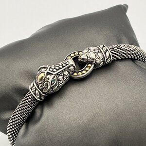 John Hardy Jai Crocodile 14k Gold & 925 Silver Mesh Bracelet 7.75"